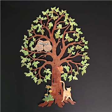 AMADEA Dřevěný strom se sovami, barevná závěsná dekorace, výška 28 cm (81425-0B)