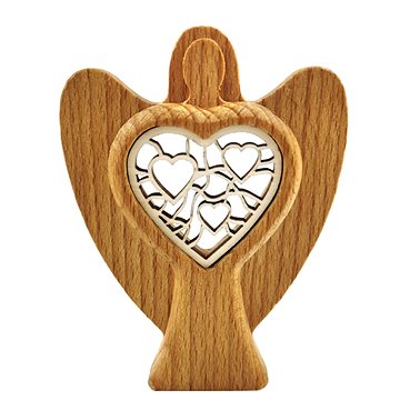 AMADEA Dřevěný anděl s vkladem - srdce, masivní dřevo, výška 10 cm (36429-0B)
