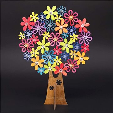 AMADEA Dřevěný 3D barevný strom s květy, výška 20 cm (38620-00)