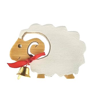 AMADEA Dřevěná dekorace ovce bílá se zvonkem 6 cm (31715-00)