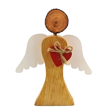 AMADEA Dřevěný anděl s bílými křídly a červeným srdcem, masivní dřevo, 17x14,5x2 cm (36732-00)