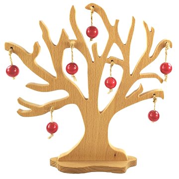 AMADEA Dřevěný 3D strom s červenými jablky, masivní dřevo, výška 20 cm (29819-00)