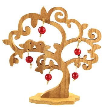 AMADEA Dřevěný 3D strom s ptáčky a červenými jablky, masivní dřevo, výška 20 cm (29820-00)