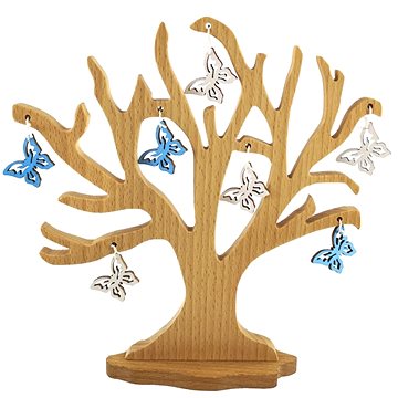 AMADEA Dřevěný 3D strom s barevnými motýlky, masivní dřevo, výška 20 cm (30957-00)