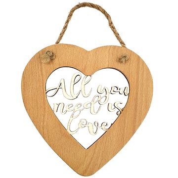 AMADEA Dřevěné srdce s vkladem - All you need is love, masivní dřevo, velikost 16 cm (36987-00)