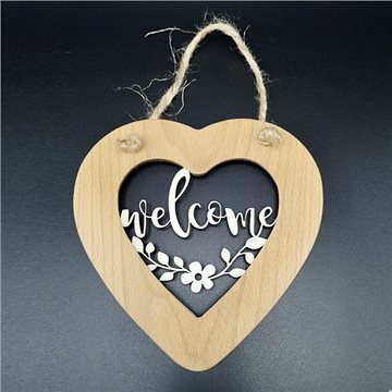AMADEA Dřevěné srdce s vkladem Welcome, masivní dřevo, velikost 16 cm (36991-00)