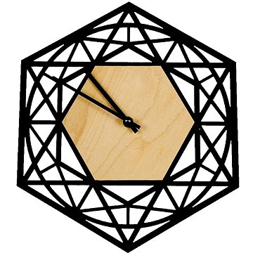 AMADEA Dřevěné hodiny nástěnné ve tvaru šestiúhelníku, masivní dřevo, průměr 30 cm (39940-00)