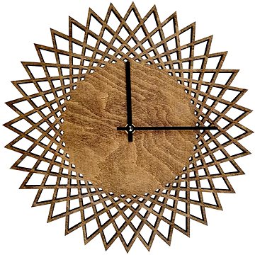 AMADEA Dřevěné hodiny nástěnné ve tvaru slunce tmavé, masivní dřevo, průměr 30 cm (39942-00)