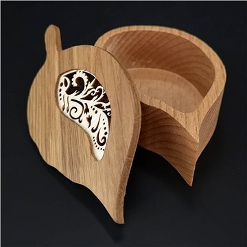 AMADEA Dřevěná krabička ve tvaru listu, masivní dřevo s vkladem z topolové překližky, 11x6x3 cm (36992-00)