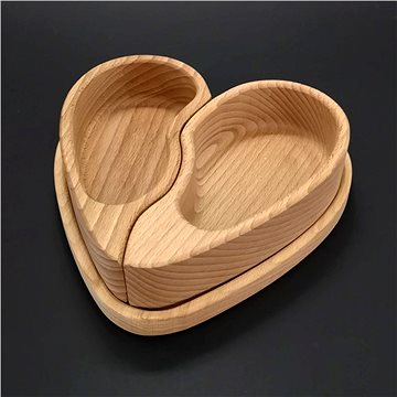 AMADEA Dřevěná miska ve tvaru půleného srdce s podnosem ve tvaru srdce, masivní dřevo, 19,6x18,6x2 c (30165-0B)