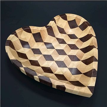 AMADEA Dřevěná miska ve tvaru srdce mozaika, masivní dřevo, 3 druhy dřevin, rozměr 25x25x4,5 cm (30778-00)