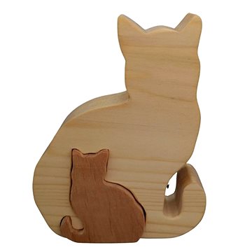 AMADEA Dřevěné puzzle kočky, masivní dřevo dvou druhů dřevin, 11,5x15x3 cm (26066-OL)