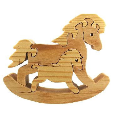 AMADEA Dřevěné puzzle houpací kůň, masivní dřevo dvou druhů dřevin, 13,5x11,5x3 cm (27744-OL)