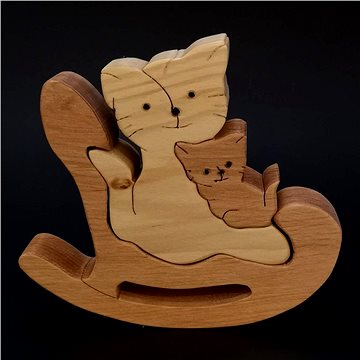 AMADEA Dřevěné puzzle houpací kočka, masivní dřevo dvou druhů dřevin, 14 cm (27745-OL)