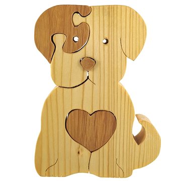 AMADEA Dřevěné puzzle pes, masivní dřevo dvou druhů dřevin, 11x15x3 cm (27747-OL)