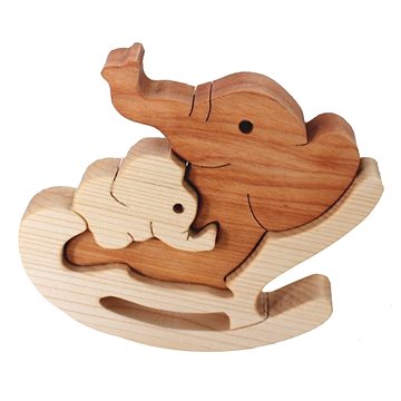 AMADEA Dřevěné puzzle houpací slon, masivní dřevo dvou druhů dřevin, 14x12x3 cm (27748-OL)