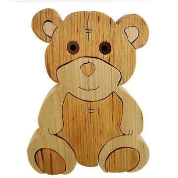 AMADEA Dřevěné puzzle medvěd, masivní dřevo dvou druhů dřevin, 15 cm (27750-OL)