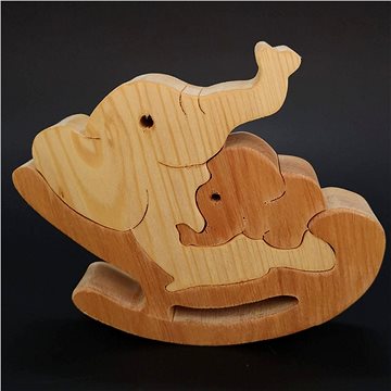 AMADEA Dřevěné puzzle houpací slon, masivní dřevo dvou druhů dřevin, 14x12,5x3 cm (26766-LO)