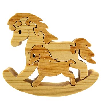 AMADEA Dřevěné puzzle houpací kůň, masivní dřevo dvou druhů dřevin, 13,5x11,5x3 cm (26984-LO)