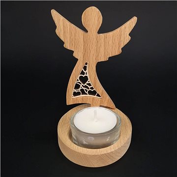 AMADEA Dřevěný svícen anděl s vkladem - srdce, masivní dřevo, 10x7,5x1,5 cm (26042-00)