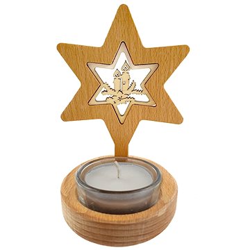 AMADEA Dřevěný svícen hvězda s vkladem - svíčky, masivní dřevo, výška 10 cm (36210-00)