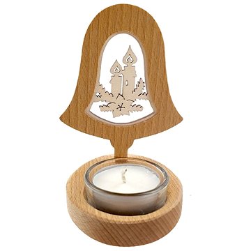 AMADEA Dřevěný svícen zvonek s vkladem - svíčky, masivní dřevo, výška 10 cm (36216-0B)