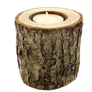 AMADEA Dřevěný svícen kůrový kmen, masivní dřevo, výška 8 cm (36225-00)