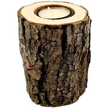 AMADEA Dřevěný svícen kůrový kmen, masivní dřevo, výška 12 cm (36227-00)