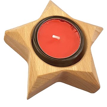 AMADEA Dřevěný svícen ve tvaru hvězdy, masivní dřevo, 10x3 cm (36282-0B)