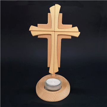 AMADEA Dřevěný svícen kříž, masivní dřevo, výška 23 cm (36385-00)