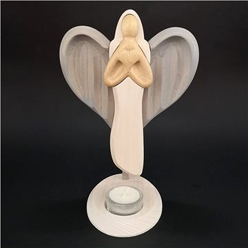 AMADEA Dřevěný svícen anděl se srdcem, barevný, masivní dřevo, výška 25 cm (82568-00)