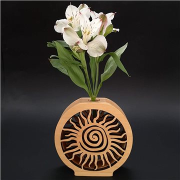 AMADEA Dřevěná váza kulatá s motivem slunce, masivní dřevo, výška 15 cm (34663-00)