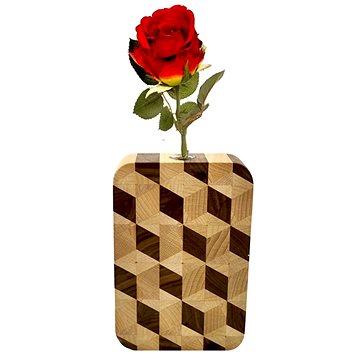 AMADEA Dřevěná váza obdélníková mozaika, masivní dřevo tří druhů dřevin, výška 18 cm (25772-00)