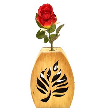 AMADEA Dřevěná váza oblá s motivem listu, masivní dřevo, výška 12 cm (36783-00)
