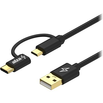 AlzaPower Core 2in1 Micro USB + USB-C 0,5m černý (APW-CBM20C05B)