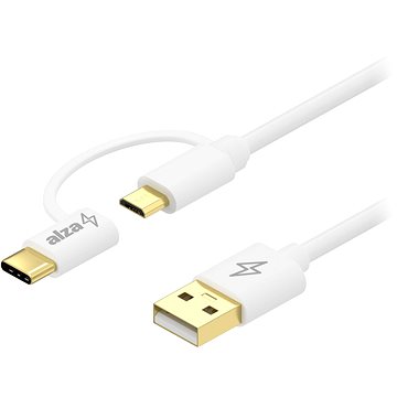 AlzaPower Core 2in1 Micro USB + USB-C 2m bílý (APW-CBM20C20W)