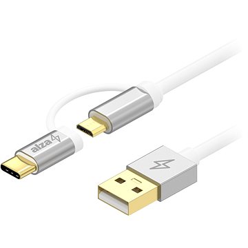 AlzaPower AluCore 2in1 Micro USB + USB-C 1m stříbrný (APW-CBM20A10S)