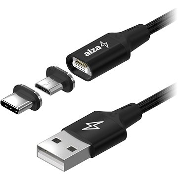 AlzaPower MagCore 2in1 USB-C + Micro USB, 3A, 1m černý (APW-CBMG30010B)