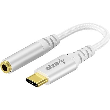 AlzaPower USB-C (M) na 3.5mm Jack (F) 0.1m stříbrná (APW-ADTC3J01S)