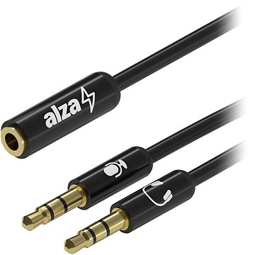 AlzaPower 3.5mm Jack 4P-TRRS (F) to 2x 3.5mm Jack (M) 0.15m adapter černý (APW-ADCBA4JF23JM0015B)