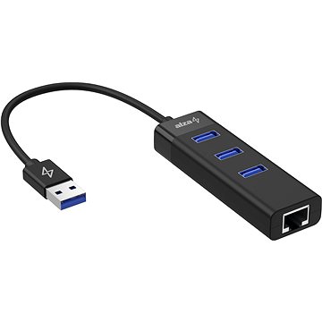AlzaPower Core USB-A (M) na 3× USB-A (F) s LAN černá (APW-HAC3AL1B)