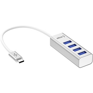 AlzaPower AluCore USB-C (M) na 4× USB-A (F) stříbrná (APW-HCA4A1S)