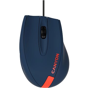 CANYON myš drátová M-11, 3 tlačítka, 1000 dpi, pogumovaný povrch, modrá - červené logo (CNE-CMS11BR)