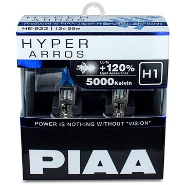 PIAA Hyper Arros 5000K H1 + 120% jasně bílé světlo o teplotě 5000K, 2ks (HE-922)