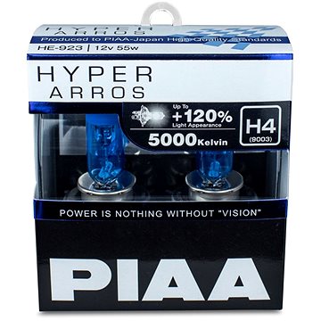 PIAA Hyper Arros 5000K H4 + 120%. jasně bílé světlo o teplotě 5000K, 2ks (HE-920)