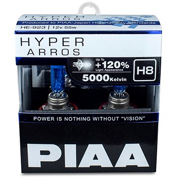 PIAA Hyper Arros 5000K H8 + 120%. jasně bílé světlo o teplotě 5000K, 2ks (HE-924)