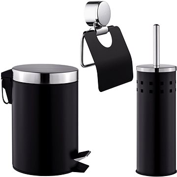 Set držák na toaletní papír WC štětka odpadkový koš do koupelny, černá (400609)