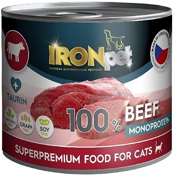 IRONpet Cat Beef (hovězí) 100 % Monoprotein, konzerva 200 g (IR15873)