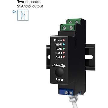 Shelly Pro 2PM, spínací modul 2x 16A na DIN lištu, měření spotřeby, LAN, Wi-Fi, a Bluetooth (SHELLY-PRO-2PM)