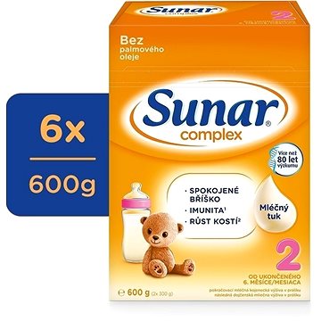 Sunar Complex 2 pokračovací kojenecké mléko, 6× 600 g (8592084416607)